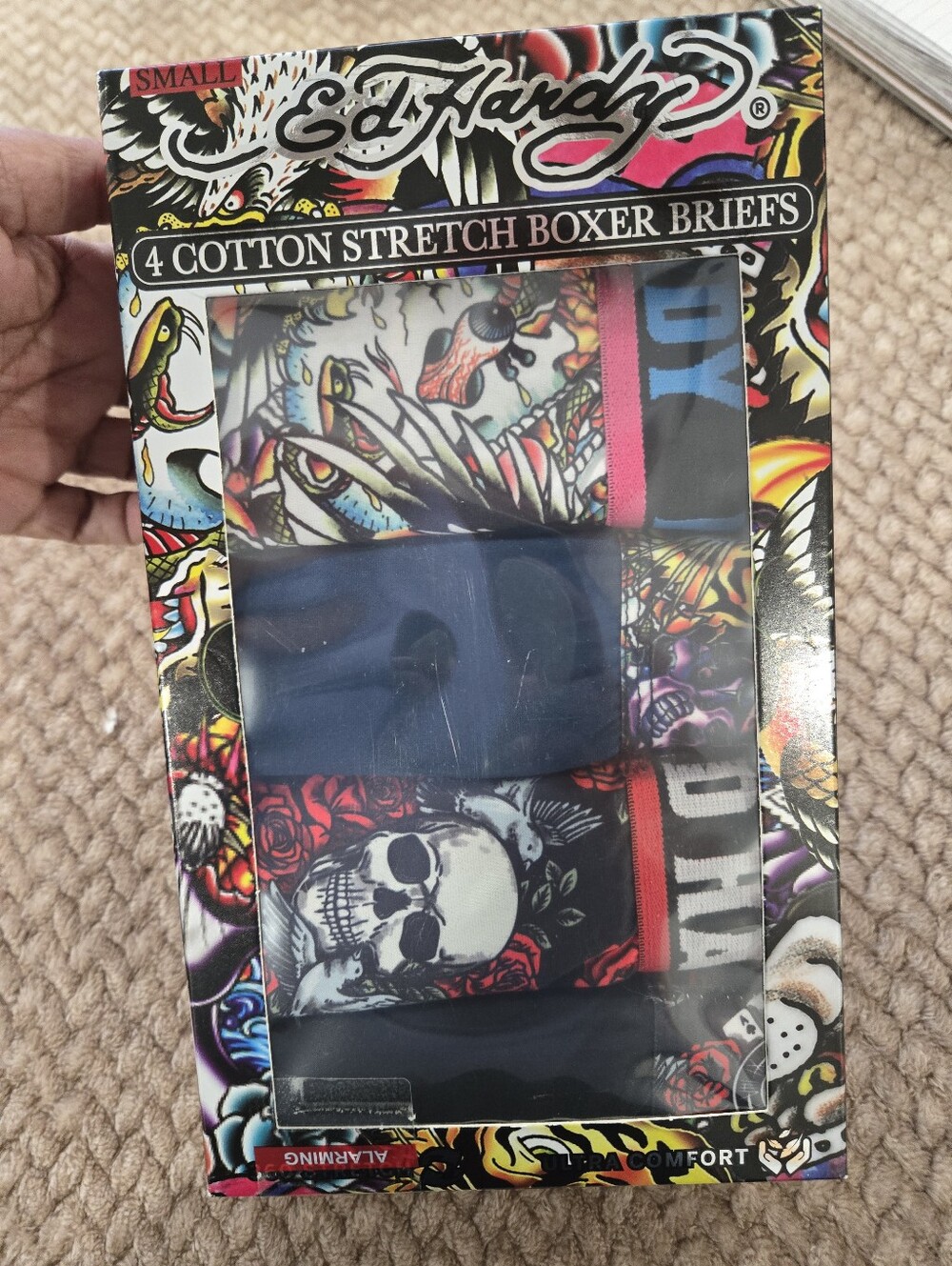 Ed Hardy 4-Pack Boxer Briefs Size Small Skull Tattoo Print NWT - Picture 3 of 11